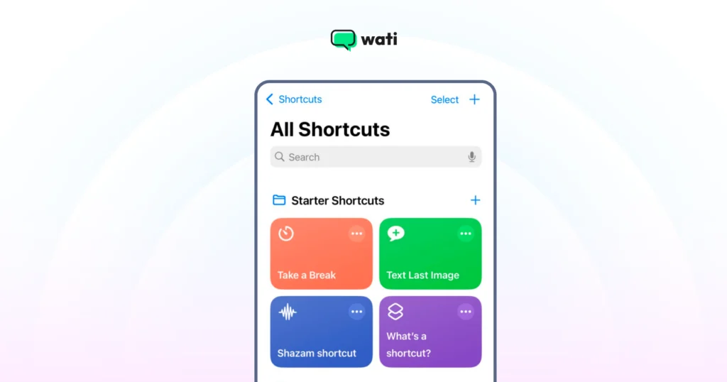The interface of the shortcuts app with options to choose from for users