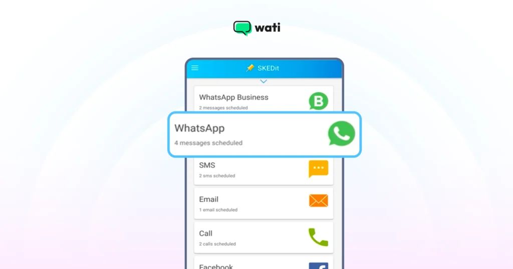 selecting whatsapp from the list of services provided by skedit