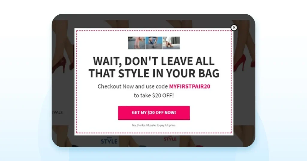 Exit-intent popup on a Shopify store displaying a limited-time discount coupon to encourage purchase completion.