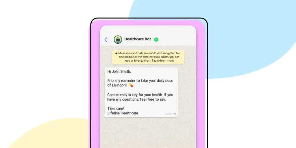 Screenshot of a WhatsApp bot sending a medication reminder