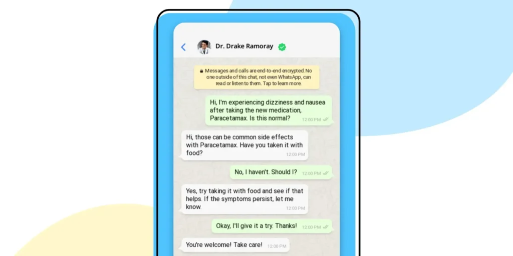 Screenshot of a doctor resolving patient query on WhatsApp