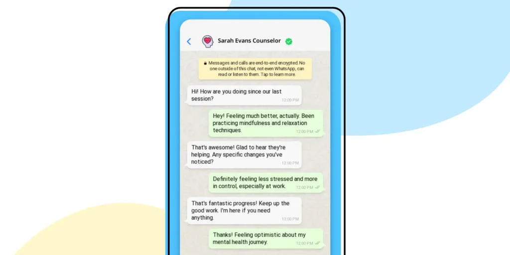 Screenshot of a psychologist conducting online counseling on WhatsApp