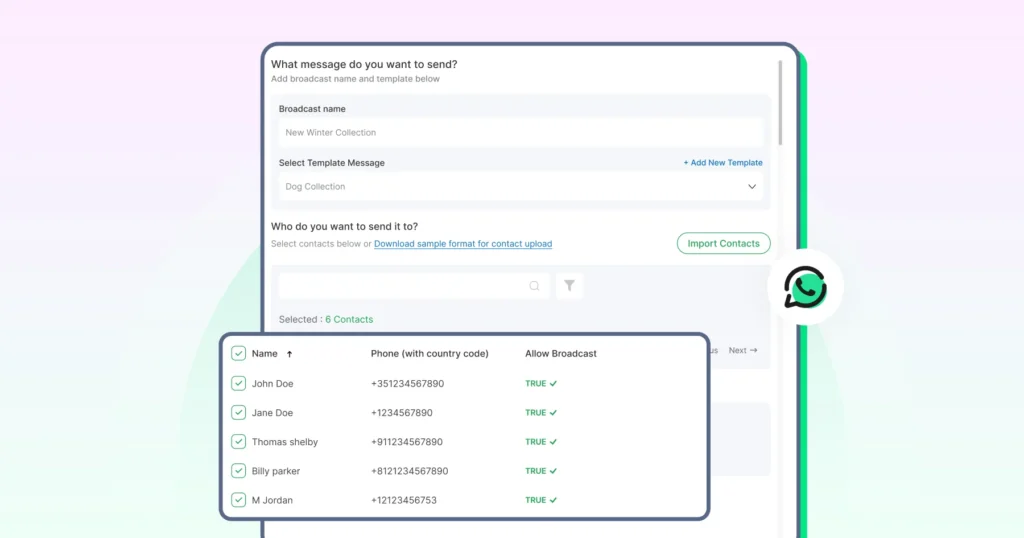 WhatsApp broadcast creation in Wati's tool.