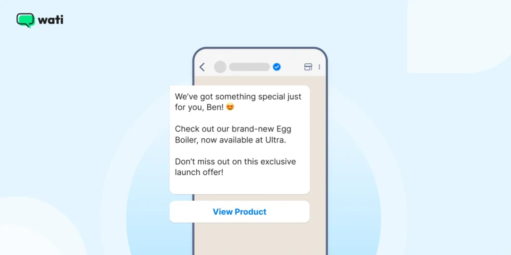 A pre-approved WhatsApp Business message template announcing a new product launch, designed to help businesses share updates, highlight key features, and drive early interest.