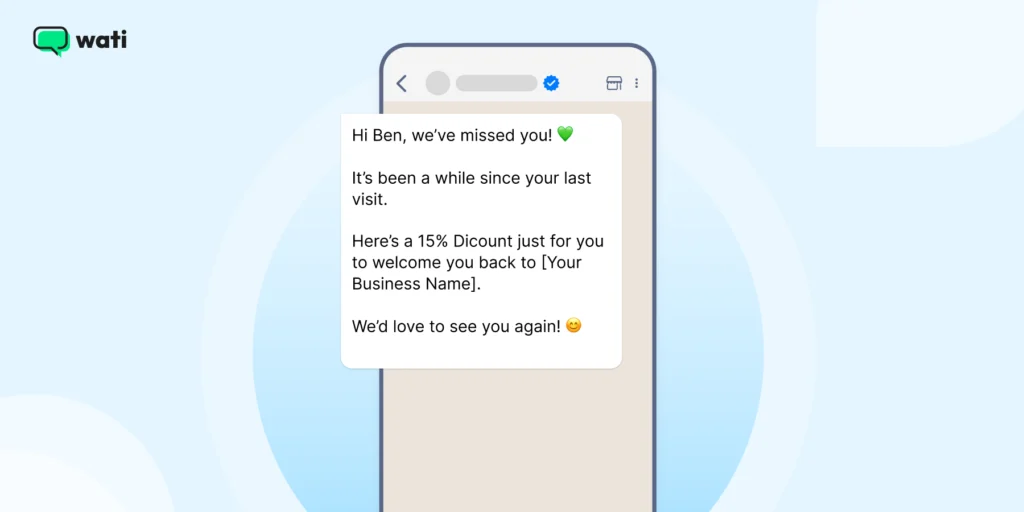 A WhatsApp template for re-engaging customers by offering them a special discount 