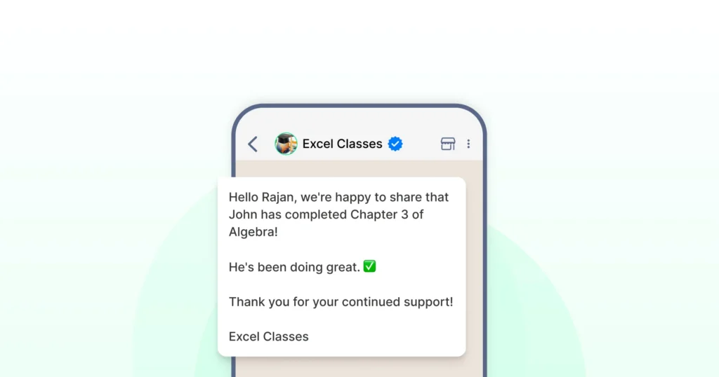A WhatsApp message for tuition classes on the completion of a class