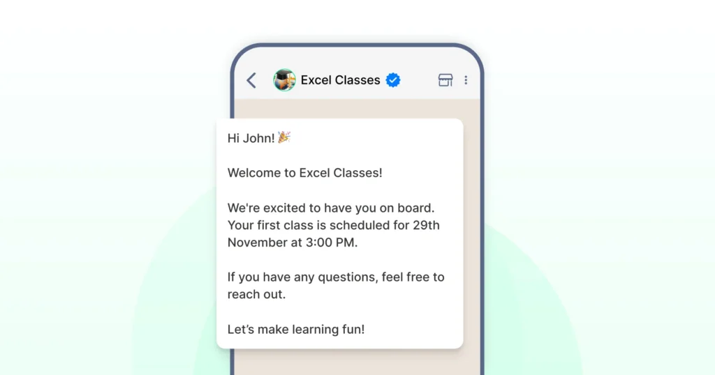welcome message for students on WhatsApp