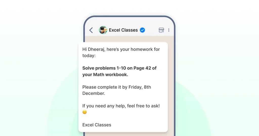 Homework and classwork notification on WhatsApp
