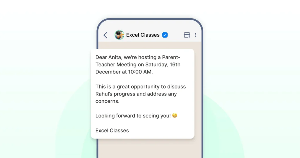 Parent-Teacher meeting notifications sent via WhatsApp