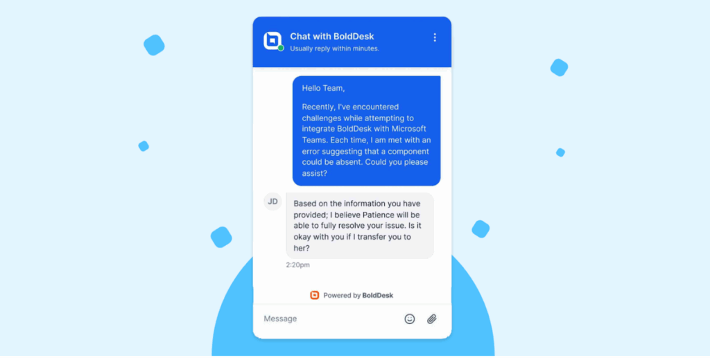 rerouting the query to a manual sales agent via live chatbot integration