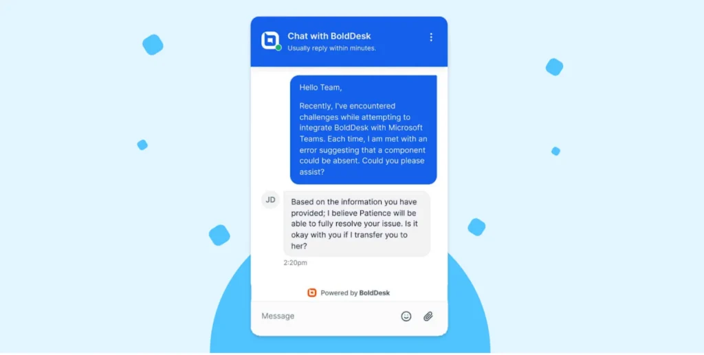 rerouting the query to a manual sales agent via live chatbot integration
