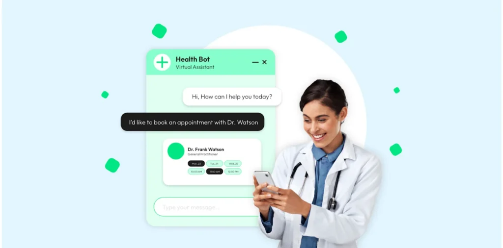 health bot answering questions and confirming the appointment with a doctor