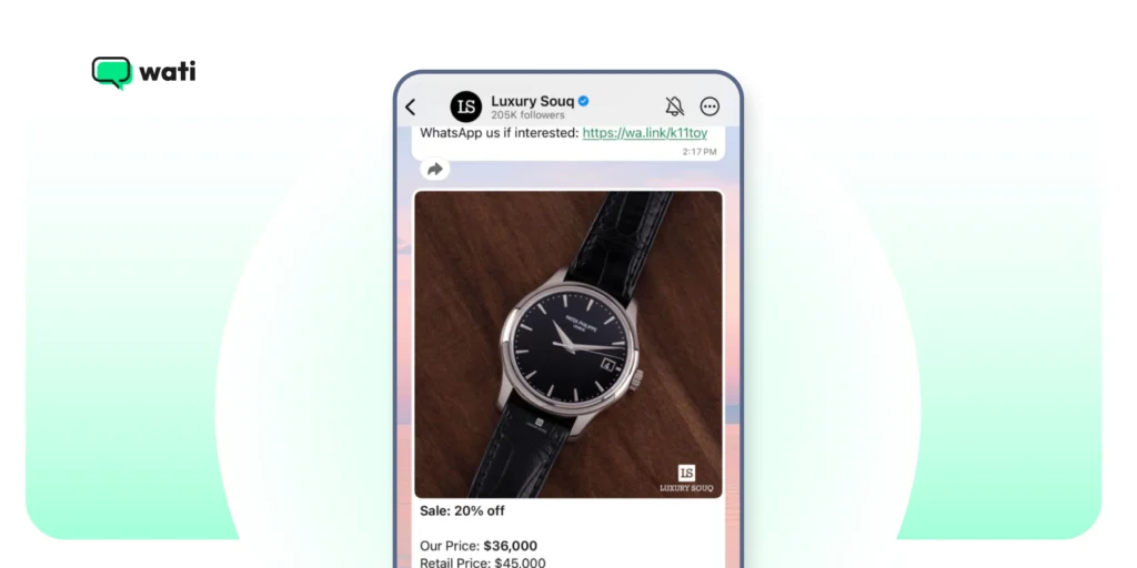 Product drop announcement by a brand via WhatsApp Channels 