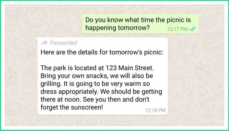Forwarded message example on WhatsApp chat