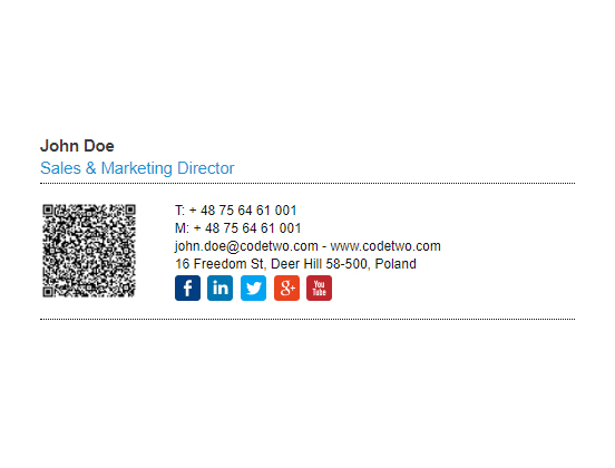 Professional email signature with embedded WhatsApp QR code for quick contact