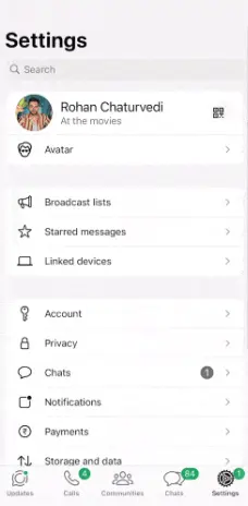 iPhone WhatsApp Settings screen showing Linked Devices option for scanning QR code