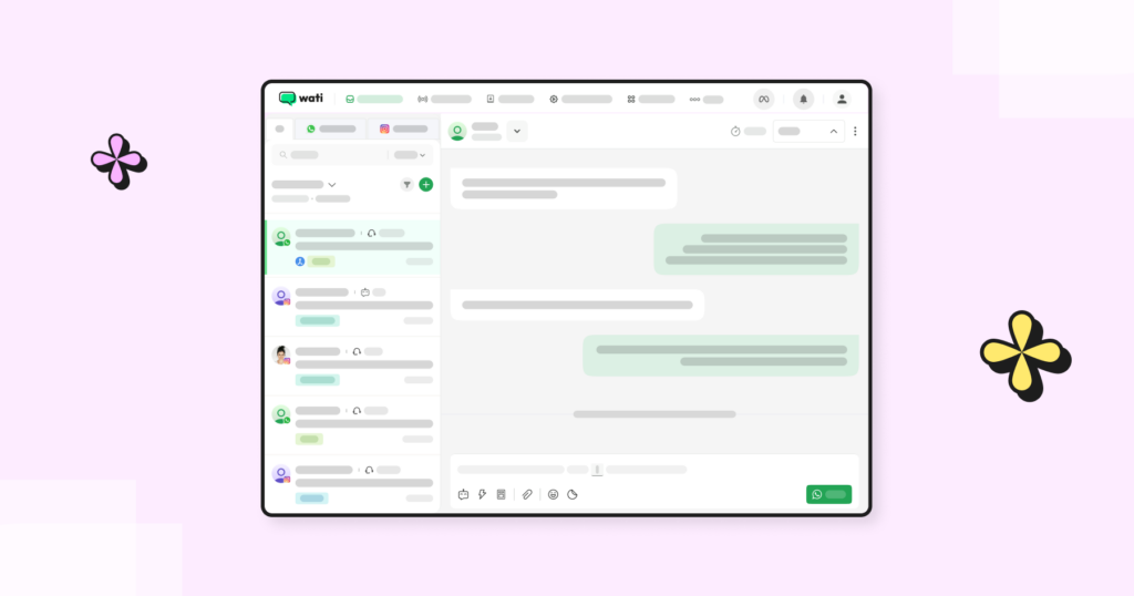 Wati's messaging platform interface showcasing complete visibility with real-time monitoring and one-click human takeover capabilities.