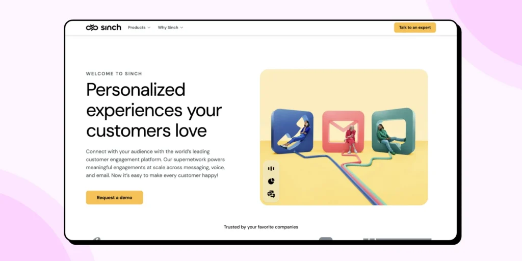 The homepage of Sinch 