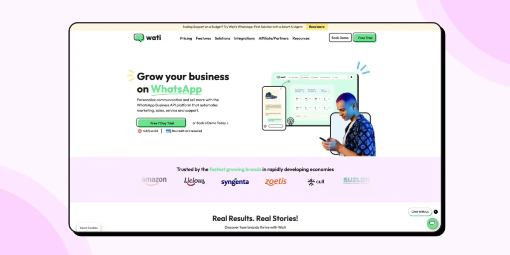 Wati WhatsApp Broadcast Tool Homepage – Best platform for WhatsApp marketing in 2026