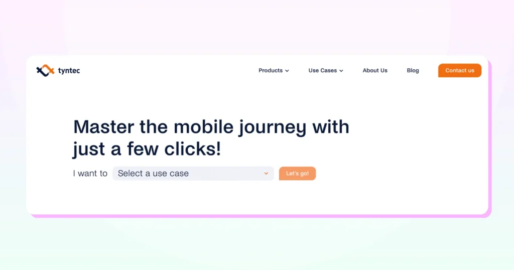 Tyntec homepage showcasing its enterprise-grade messaging infrastructure for large-scale communication to master the mobile journey 