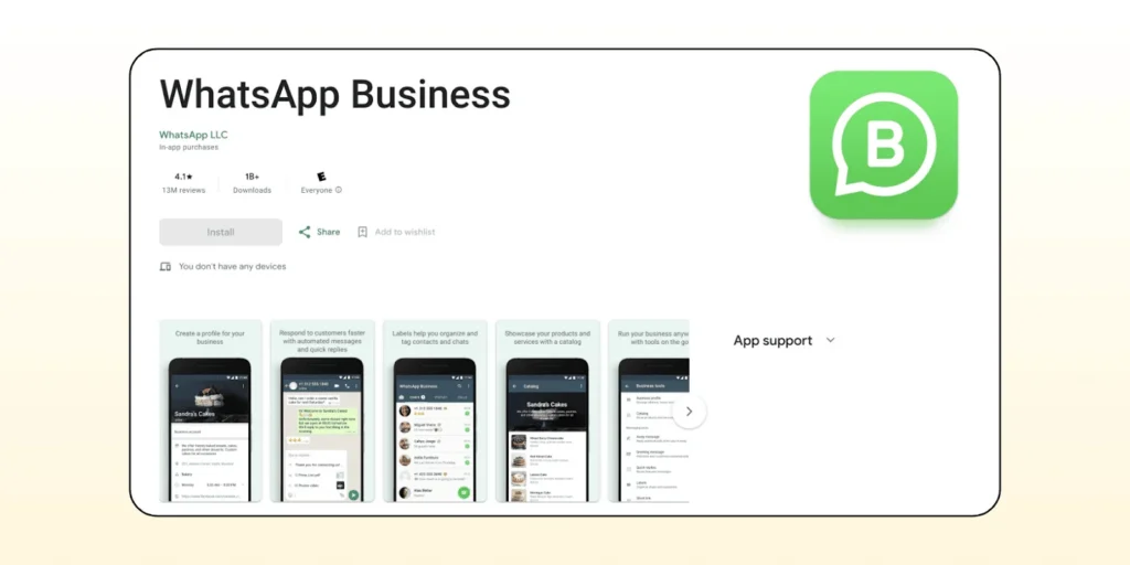 WhatsApp Business App download option on Play Store 