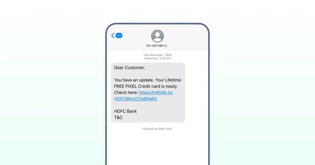 Example of a business SMS about credit card eligibility.