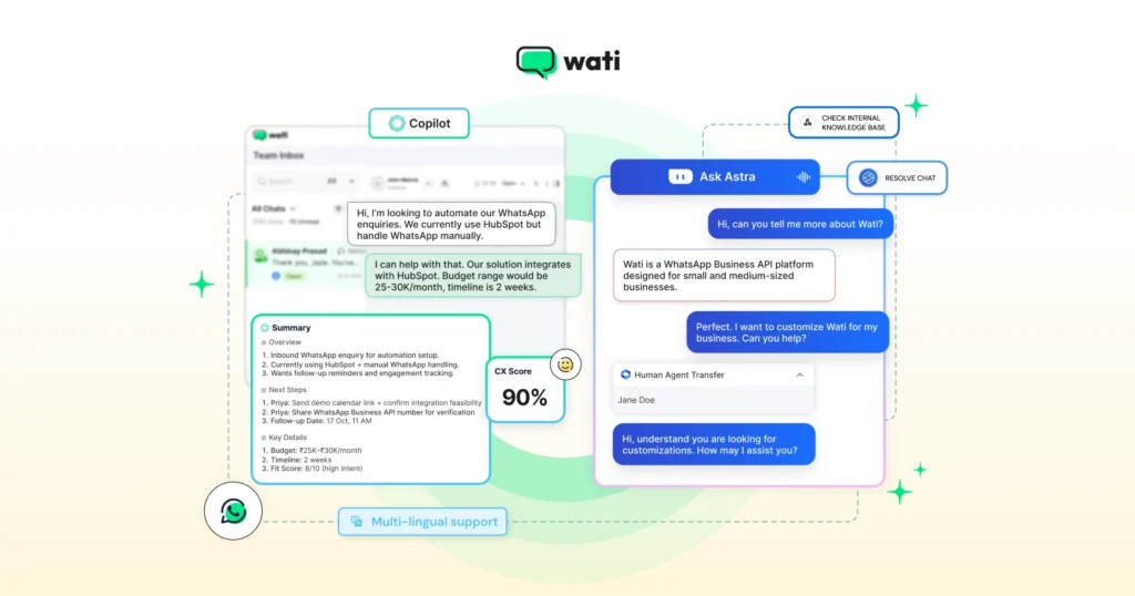 Multi-lingual support in Wati AI showcased via a screenshot