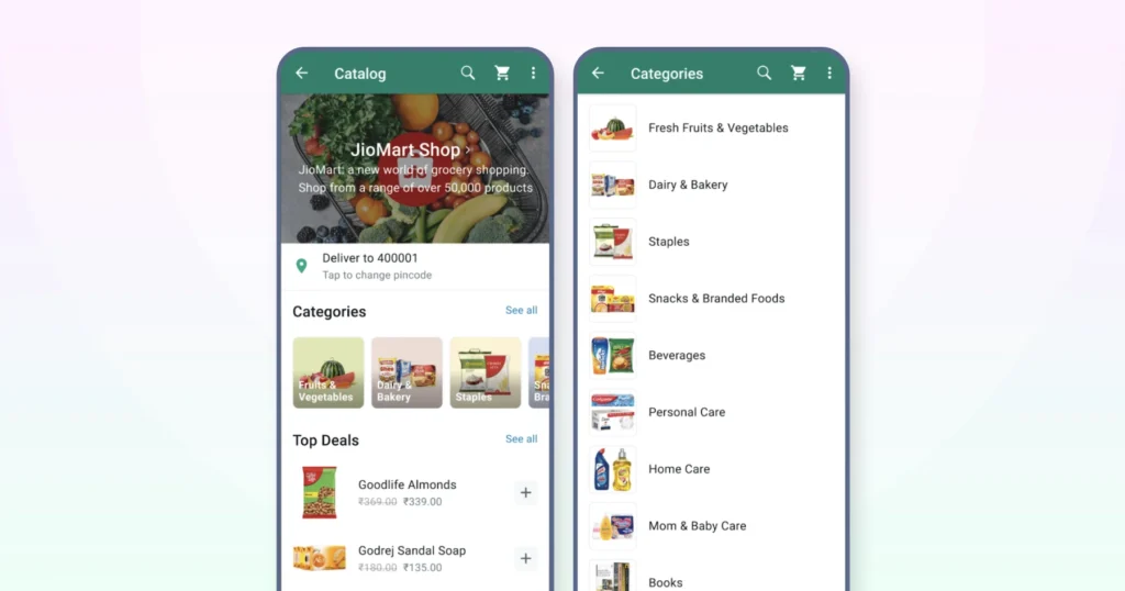 Jio Mart Shop's WhatsApp catalog with their offerings