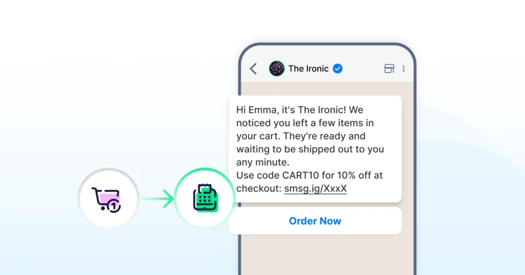 WhatsApp message reminding a customer about items left in their shopping cart with a checkout button