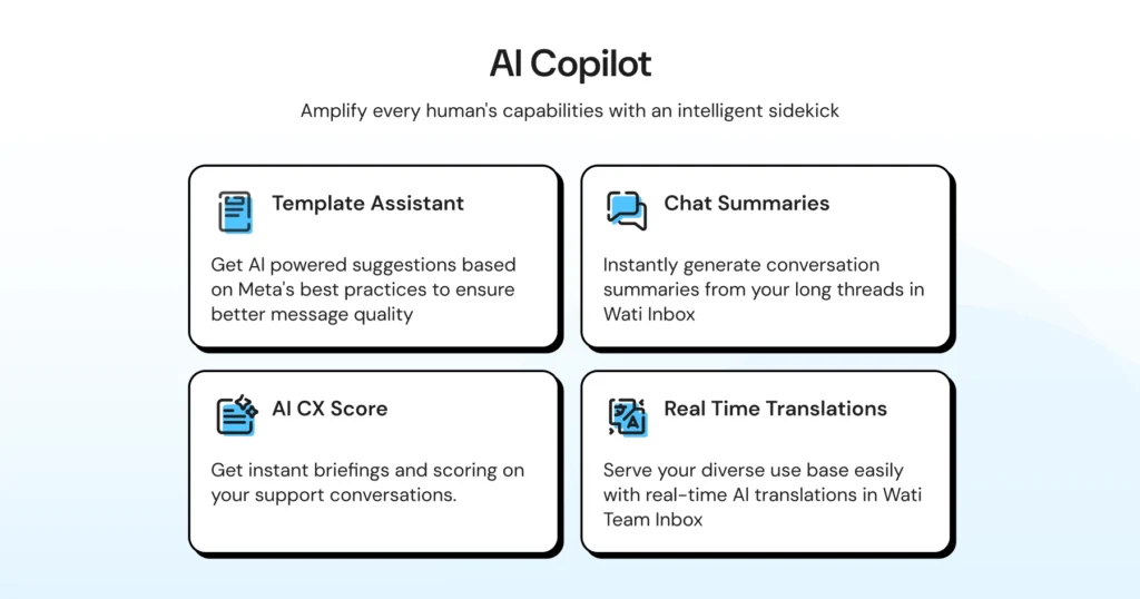 AI features like chat summaries, message suggestions, translations, and conversation scoring