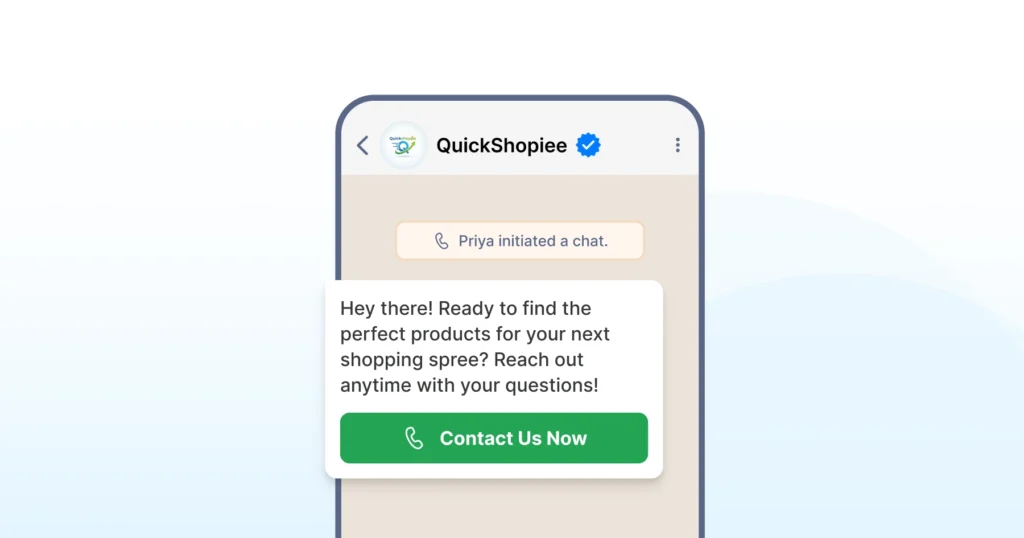 Customer chat screen with a call prompt allowing direct voice conversation from the message thread