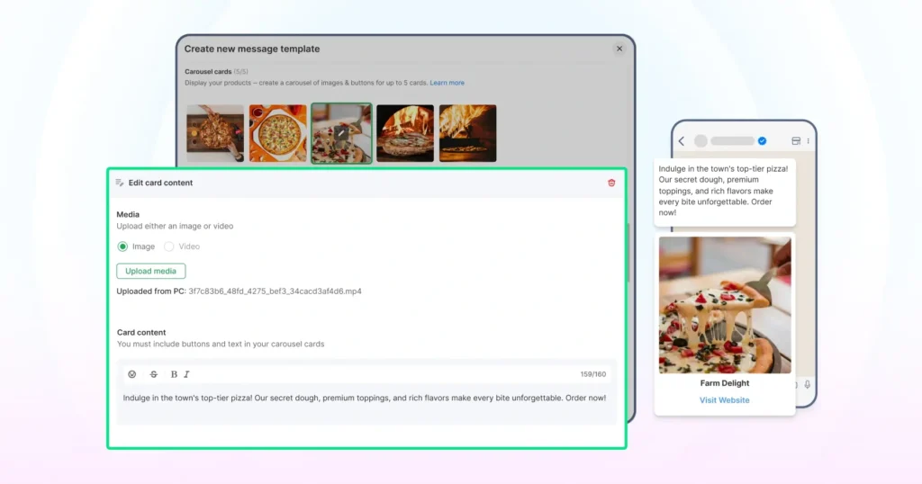 Adding images and interactive buttons to a WhatsApp message using Wati to create richer, more engaging conversations