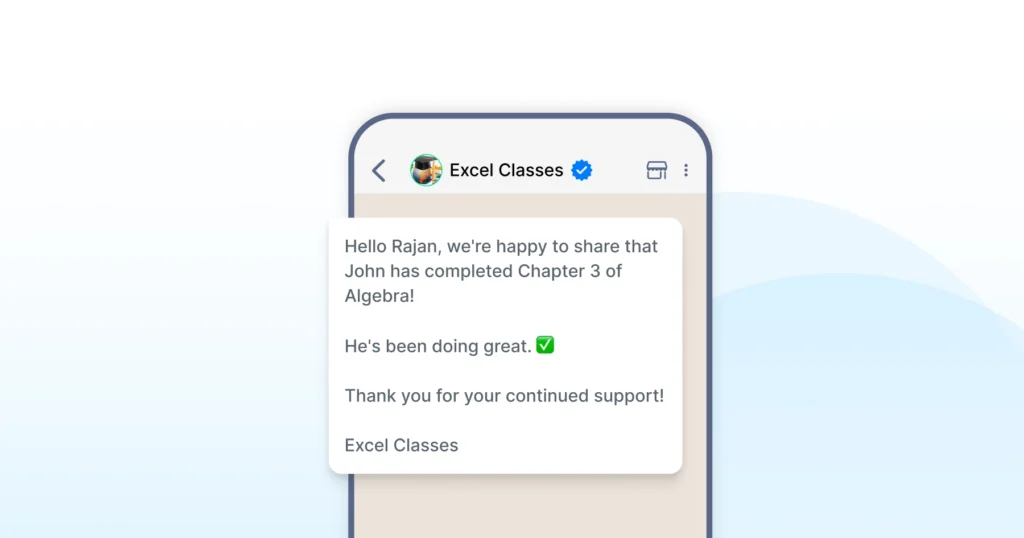 Sharing academic progress updates with students or parents through WhatsApp in a clear and easy-to-understand format