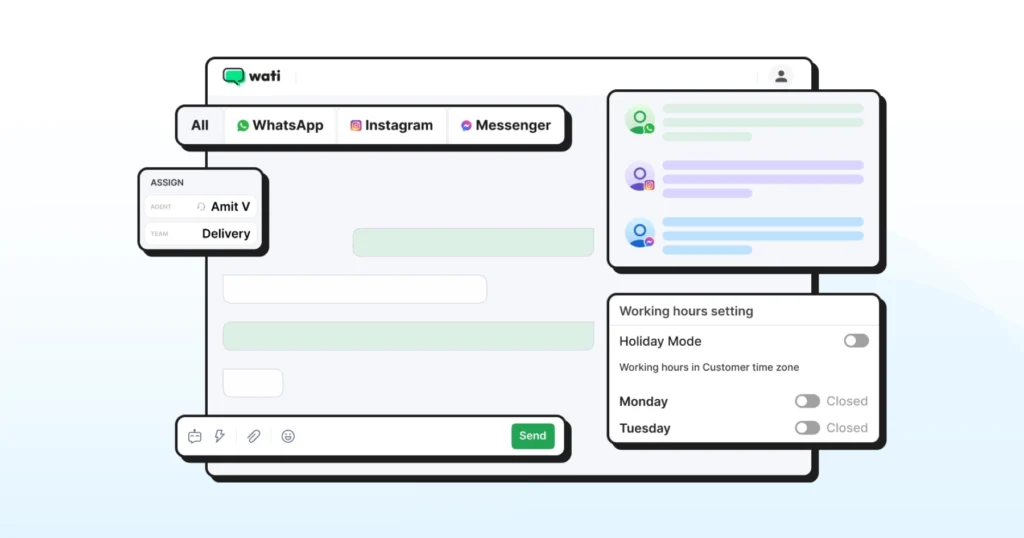 The Wati shared team inbox interface displaying how support agents collaborate and manage customer conversations in real time.