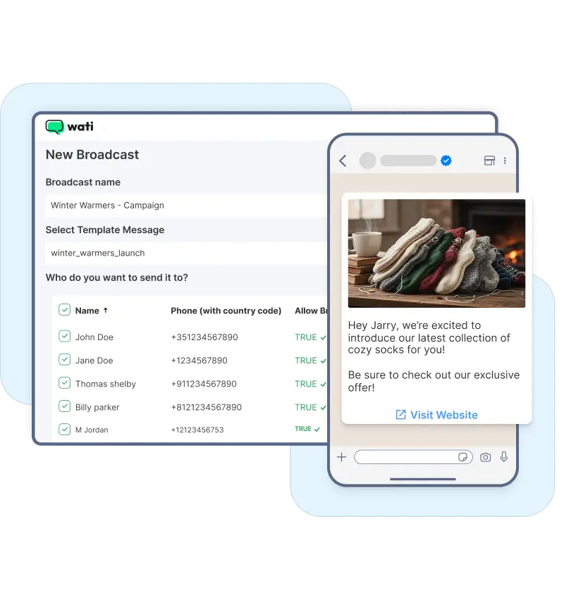 Creating a new WhatsApp broadcast on Wati 