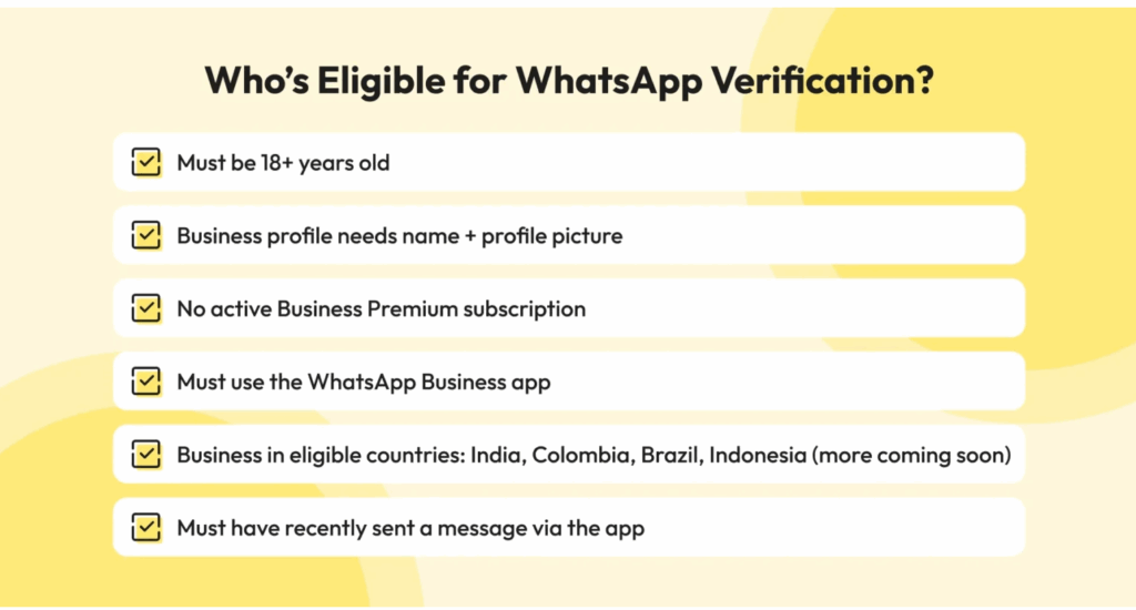 what are the criteria to fulfill to be eligible for whatsapp verification