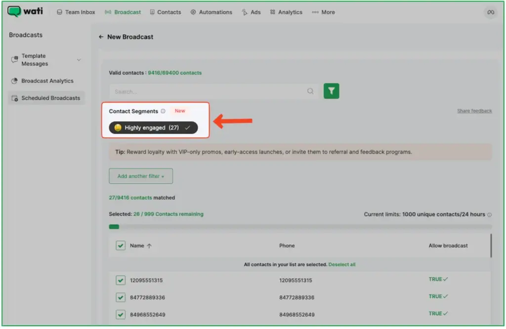 predefined segments to segregate leads into highly engaged, winback, at risk and invalid