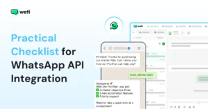 Banner-style image showing a WhatsApp sales conversation with plan upgrade suggestions inside a Wati-powered chat.
