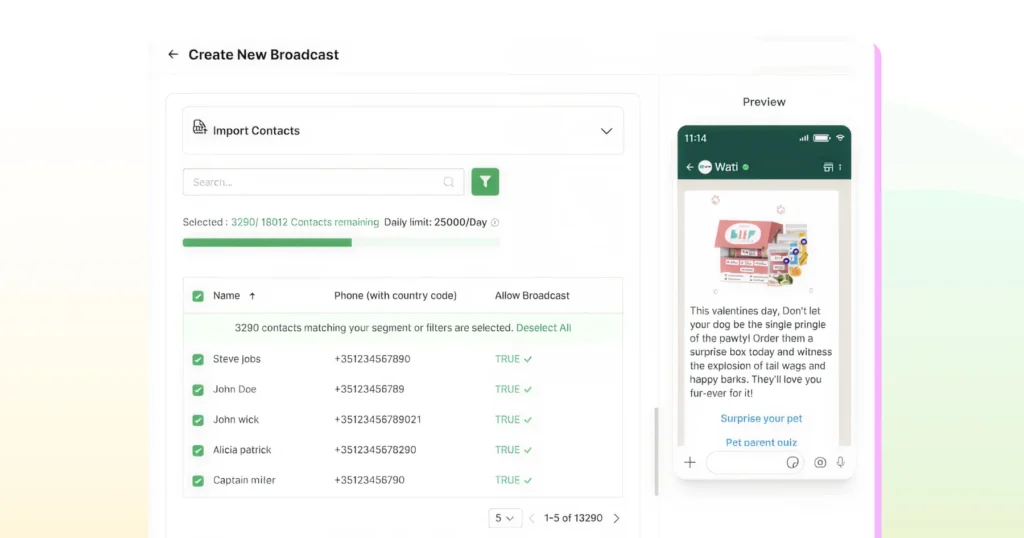 Creating a WhatsApp broadcast list to send campaigns via Wati 