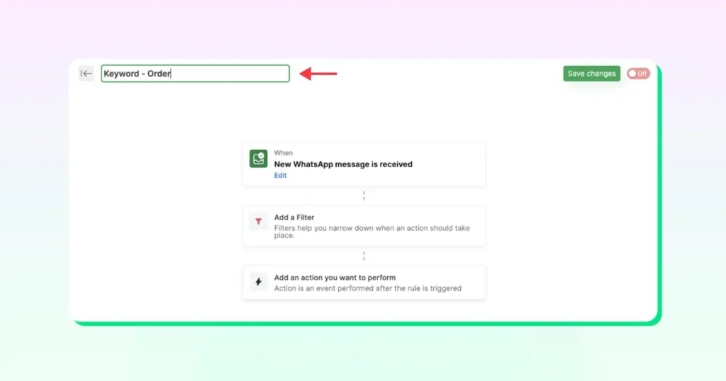 detect a specific trigger via keyword filter whenever a new message is received
