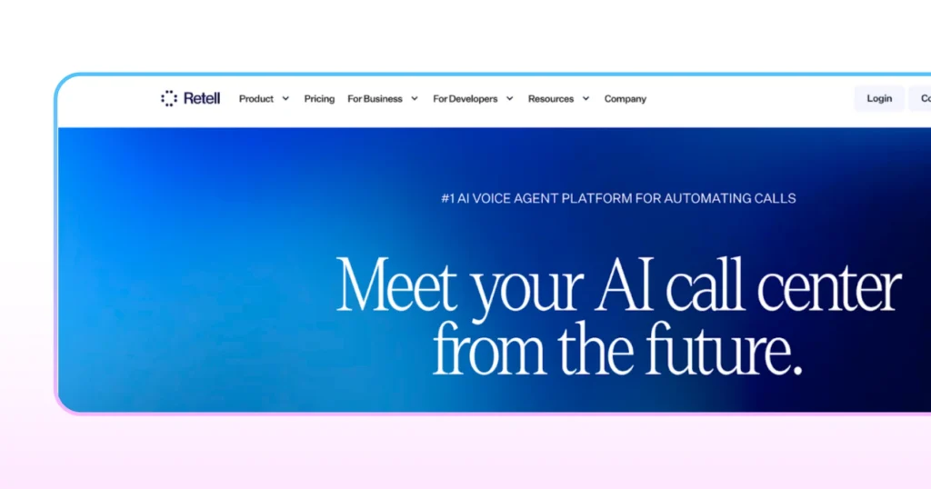 The homepage of Retell that positions it as an AI agent for call centers 