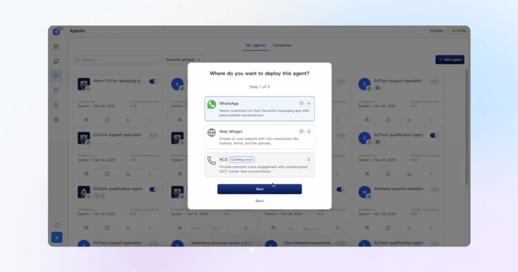 cross channel deployment across web, whatsapp and RCS.