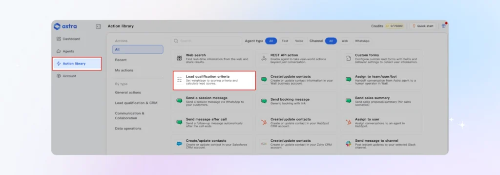 In the Action Library tab, choose Lead Qualification Criteria 