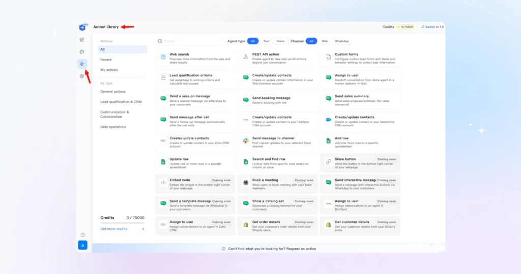 Choose a CRM decision in the Action Library tab