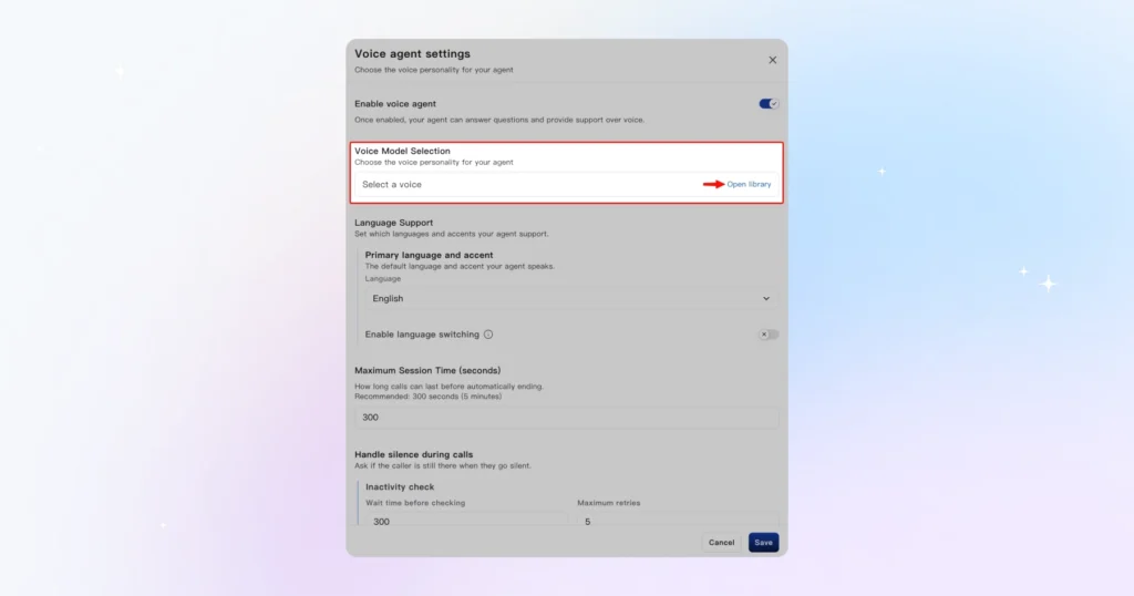 Under the Voice Model Selection, pick Open Library 