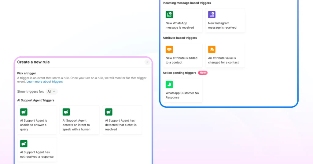 The process to define your trigger keyword and matching logic on Wati 
