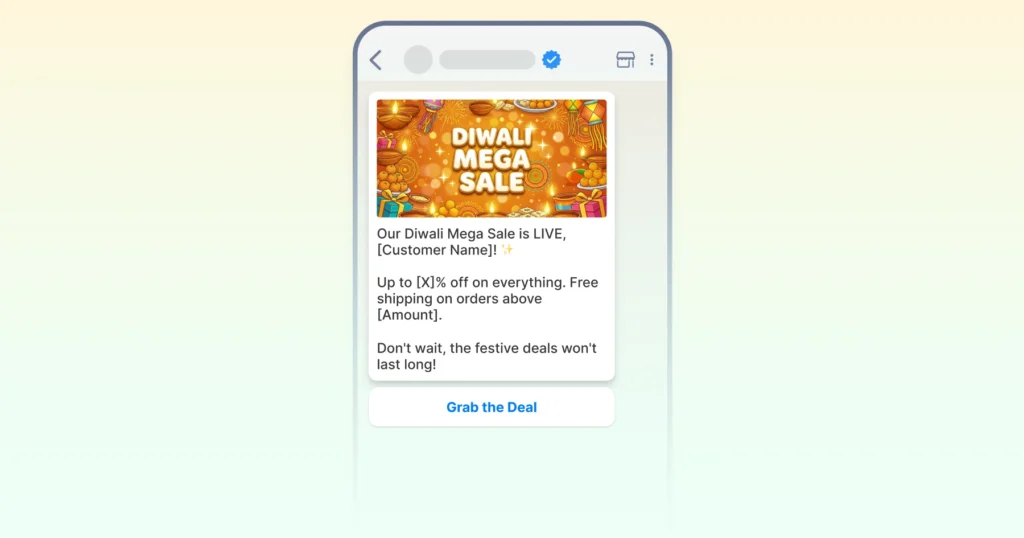 Diwali mega sale WhatsApp message template for businesses