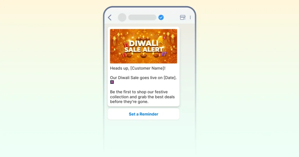 Diwali sale alert WhatsApp message template for businesses