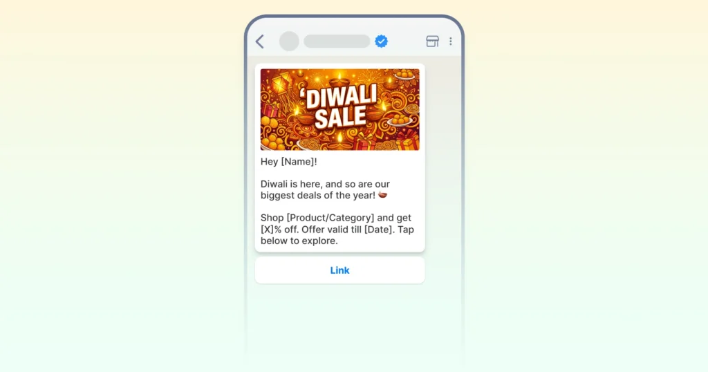 Diwali sale WhatsApp message template for businesses