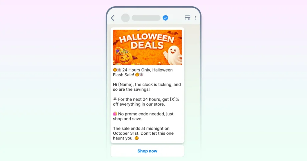 Flash sale discount WhatsApp message during Halloween 